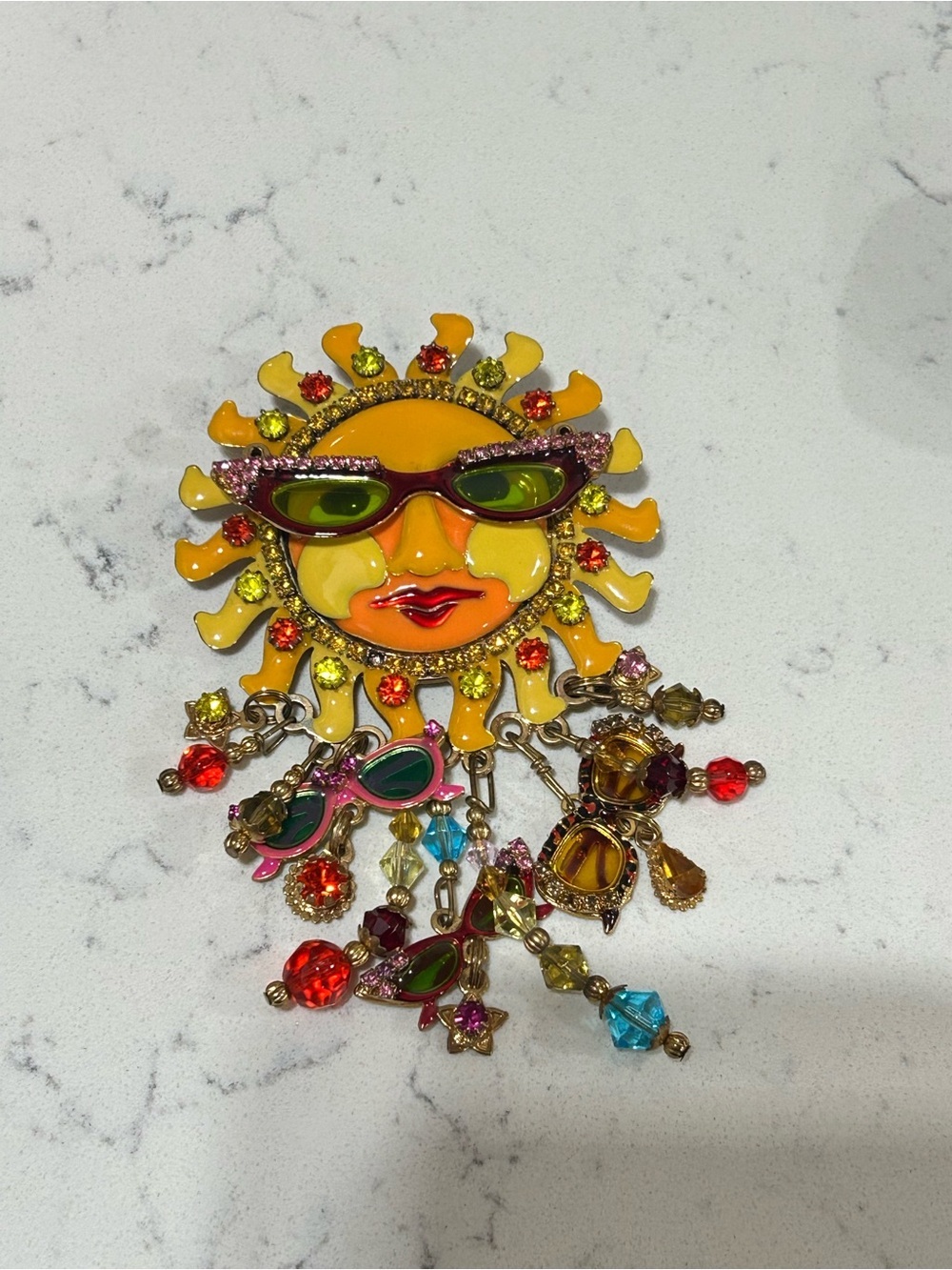 Vintage Lunch At The Ritz 2Go Large Crystal & Enamel Summer Fun Sun Brooch